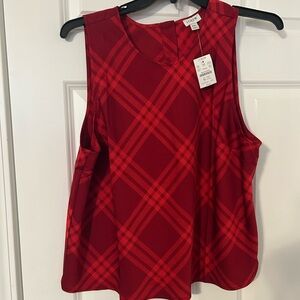 J. Crew Red Checkered Sleeveless Blouse